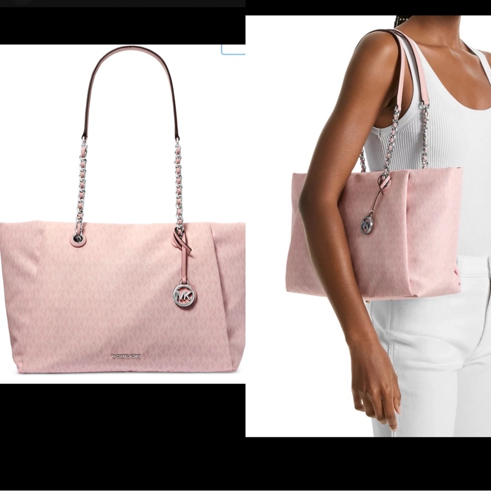 Michael Kors Georgia Large Top Zip Tote Bag Signature Print Canvas Smokey Pink - Picture 1 of 15